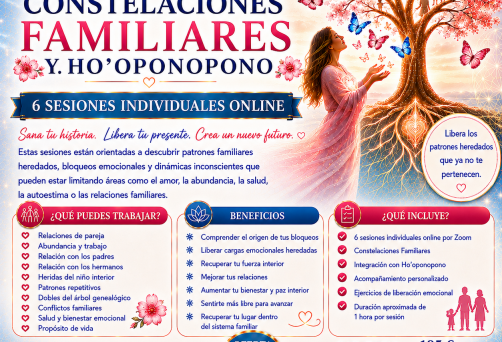 ¡¡AMPLIAMOS OFERTA HASTA EL 31 DE AGOSTO!! – SESIONES INDIVIDUALES DE CONSTELACIONES FAMILIARES ONLINE POR ZOOM – PRECIO 1 SESIÓN: 45 € – ¡PRECIO ESPECIAL! : PACK DE 6 CONSTELACIONES: 111€ – PAGA EN 3 VECES CON KLARNA O PAYPAL