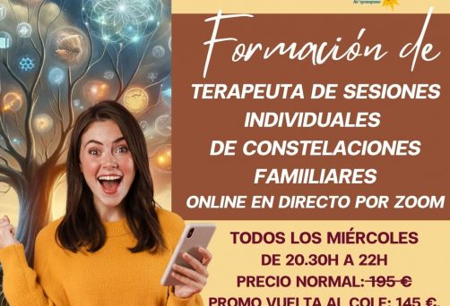¡¡PRÓXIMO INICIO MIÉRCOLES 15 DE OCTUBRE!! – FORMACIÓN DE TERAPEUTA: “COMO REALIZAR SESIONES INDIVIDUALES DE CONSTELACIONES FAMILIARES” – ONLINE EN DIRECTO POR ZOOM – DEL MIÉRCOLES 8 DE OCTUBRE AL MIÉRCOLES 17 DE DICIEMBRE DE 2025  – DE 20.30H A 22H – PRECIO NORMAL: 195 € – PROMO VUELTA AL COLE: 145 € – PAGA EN 3 VECES