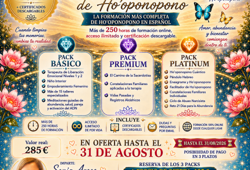 OFERTA 3 PACKS: BÁSICO, PREMIUM Y PLATINUM – PRECIO: ANTES: 285€ – EN OFERTA HASTA EL 31.08.2026: 195€