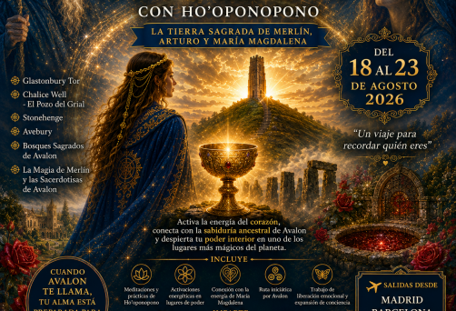 VIAJE A AVALON – AGOSTO 2026 – “CONECTA CON LA MAGIA DE AVALON CON HO’OPONOPONO” – DEL MARTES 18 AL DOMINGO 23 DE AGOSTO DE 2026 – SALIDAS DESDE BARCELONA, MADRID Y MÁLAGA – PRECIO: 1.495 €